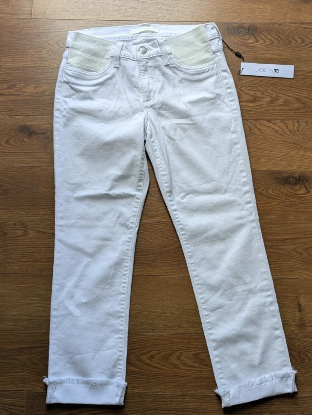 Joe's Jeans The Lara Mid Rise Frayed Ankle Maternity Jeans White 27 NWT *W/FLAW - Picture 2 of 11